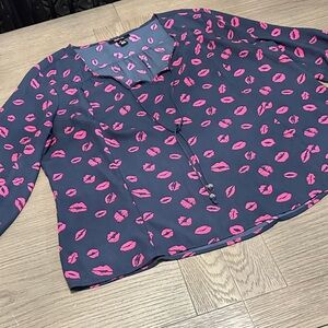Pink Lip Print Blouse